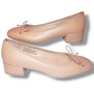 New TIME AND TRU Tan Memory Foam Round Toe 1" Block Heel Ballet Shoes Sz 6